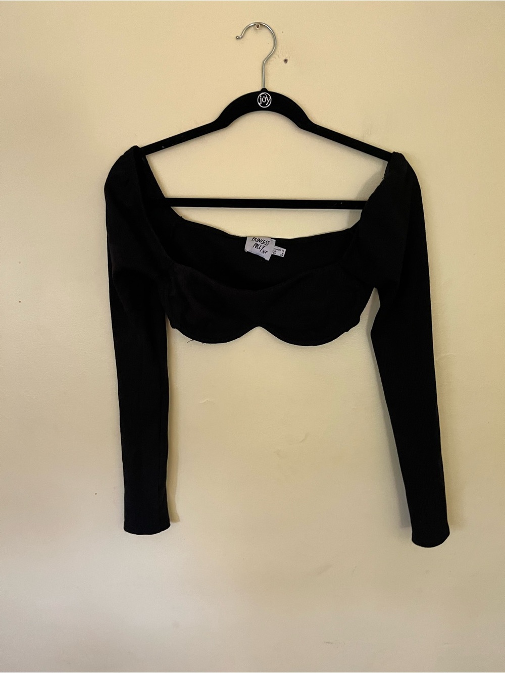 Princess Polly Black Long-Sleeve Cropped Sweetheart Top Size 6